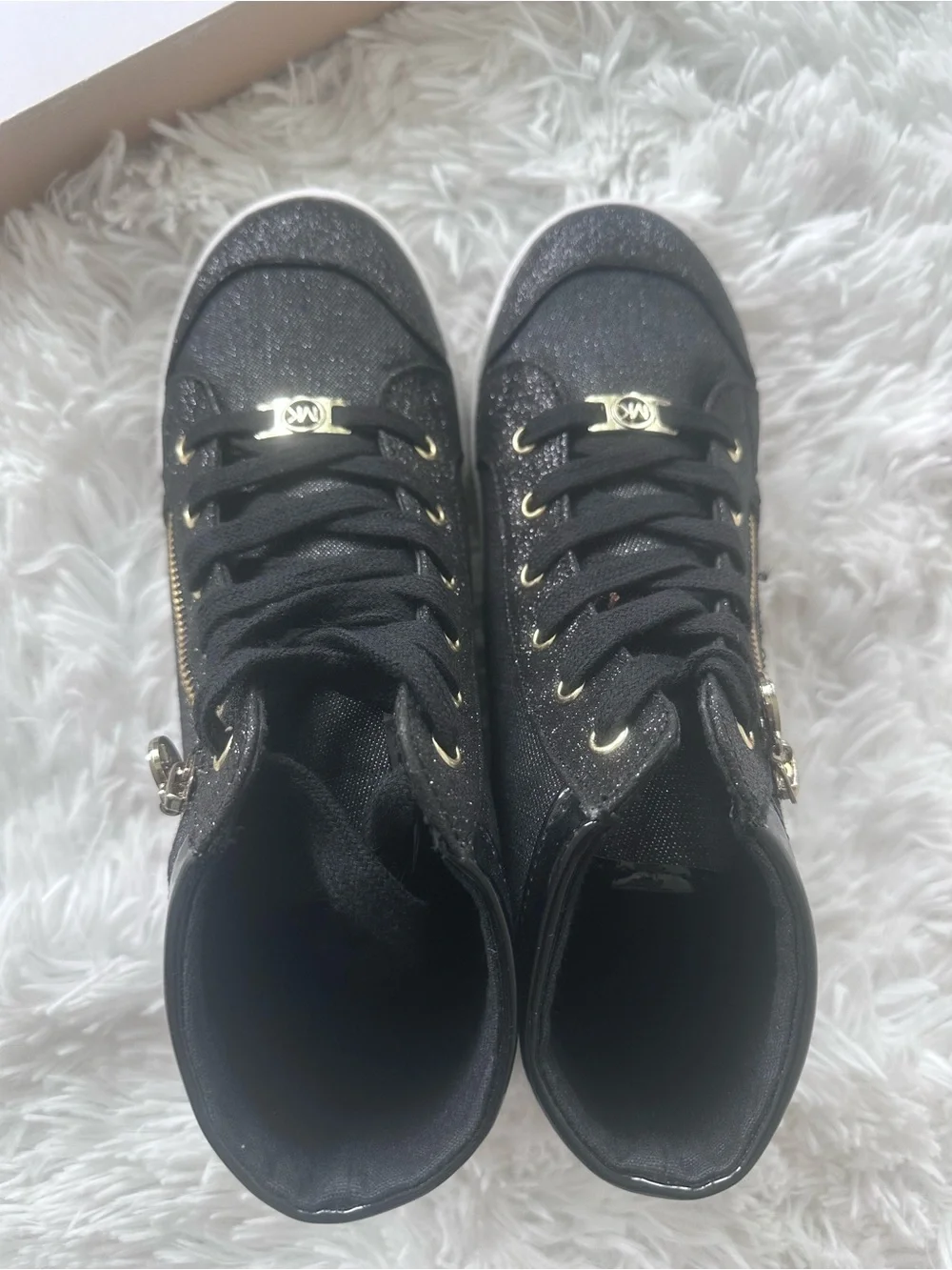 NEW Girls MK Black High-Top Glitter Sneakers with Gold Zip size 4